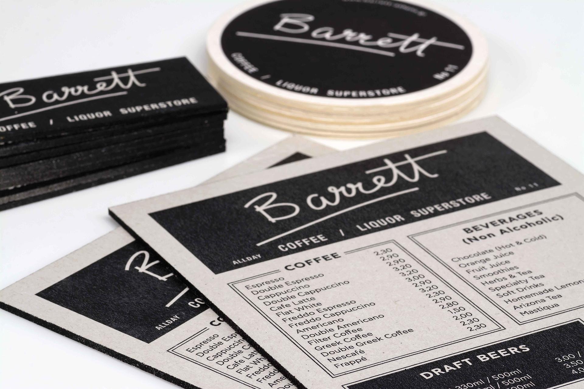 Barrett coasters, cards & menu