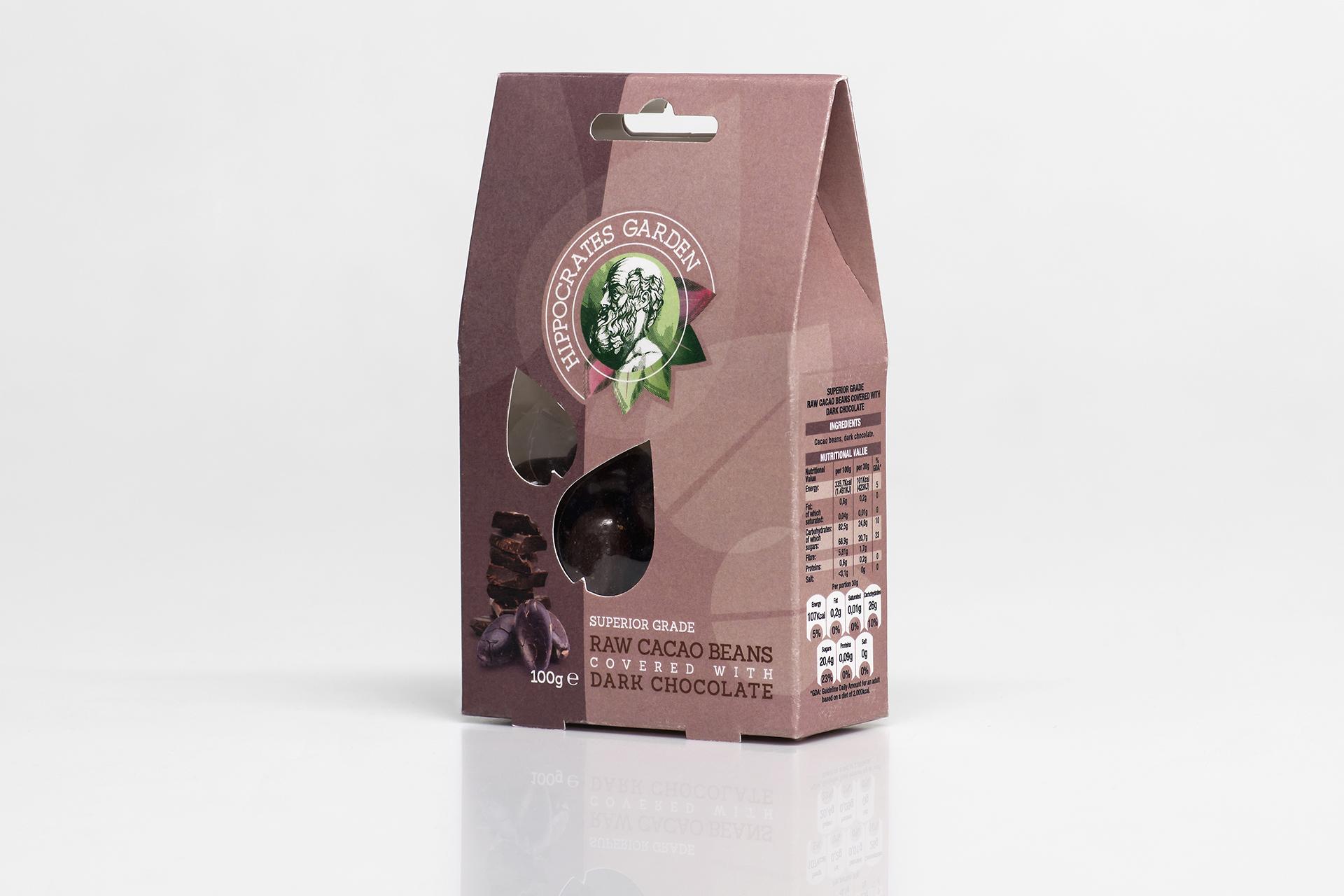 Raw cacao beans & dark chocolate packaging